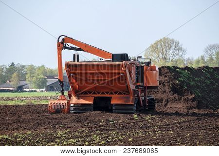 Special  Machine For Peat Extraction, Raised Bog In The Venner Moor, Lower Saxony, Germany