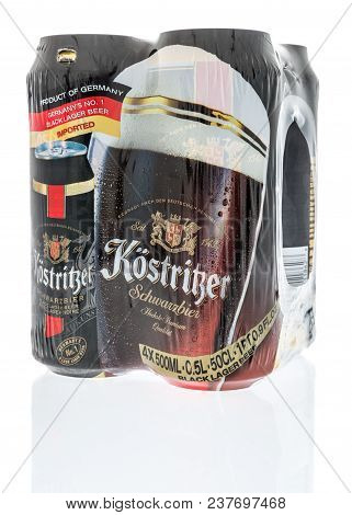 Winneconne, Wi -  14 April 2018: A Four Pack Of Kostritzer Black Lager Beer On An Isolated Backgroun