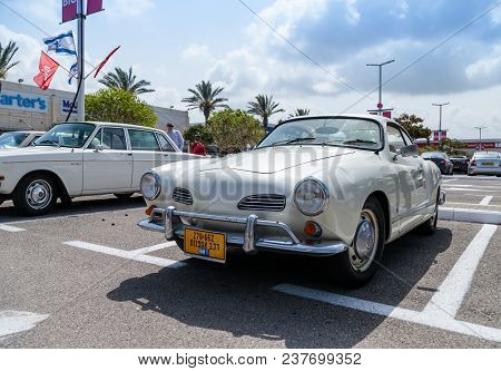 Nahariyya, Israel - April 21, 2018 : Ancient Volkswagen At An Exhibition Of Vintage Cars Parked Near