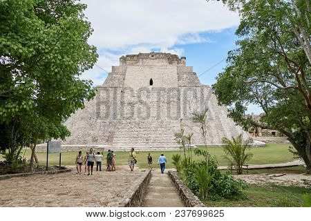 Yucatan, Mexico - June 2, 2015: The Ruins Of Pyramid Of The Fortune Teller In Uxmal, One Of The Most