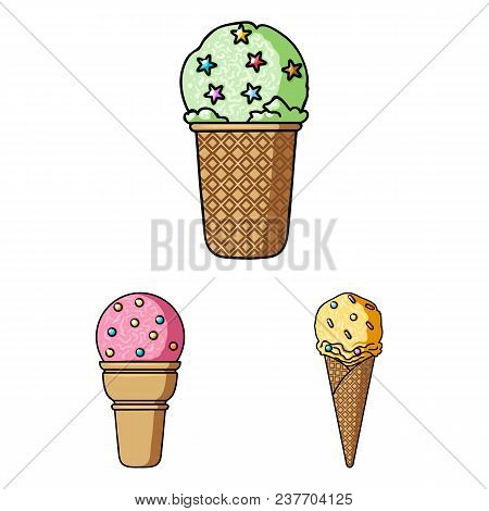 Different Ice Cream Cartoon Icons In Set Collection For Design. Dessert And Sweetness Vector Symbol 