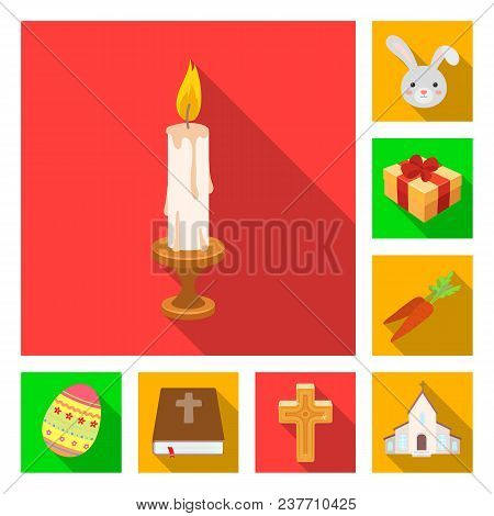 Easter Is A Christian Holiday Flat Icons In Set Collection For Design. Easter Attributes Vector Symb