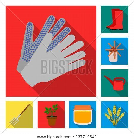 Farm And Gardening Flat Icons In Set Collection For Design. Farm And Equipment Vector Symbol Stock  