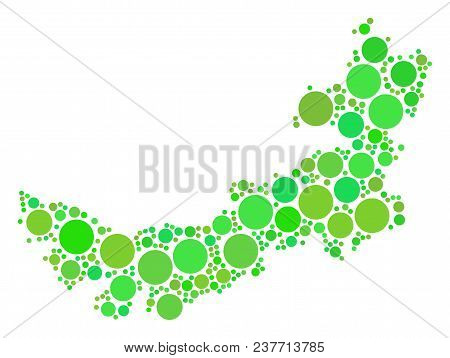 Chinese Inner Mongolia Map Mosaic Of Scattered Dots In Variable Sizes And Green Color Tinges. Vector