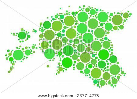 Estonia Map Composition Of Randomized Filled Circles In Different Sizes And Eco Green Color Hues. Ve