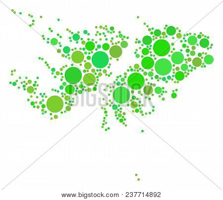 Falkland Islands Map Collage Of Scattered Filled Circles In Variable Sizes And Eco Green Color Hues.