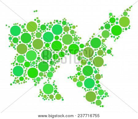 Limnos Greek Island Map Collage Of Randomized Dots In Different Sizes And Green Shades. Vector Spher