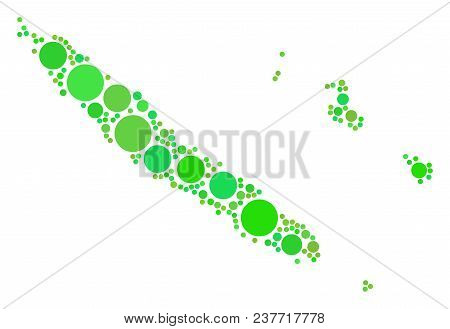 New Caledonia Islands Map Composition Of Scattered Circle Elements In Various Sizes And Fresh Green 