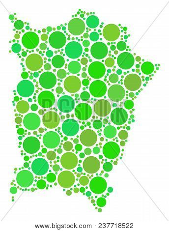 Penang Island Map Composition Of Scattered Circle Elements In Variable Sizes And Green Color Tinges.