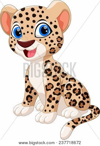 Cute Leopard Cartoon Sitting Isolated On White Background