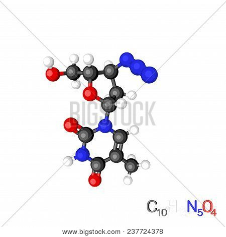 Zidovudine(azt) Model Molecule. Isolated On White Background. 3d Rendering Illustration.cartoon Styl
