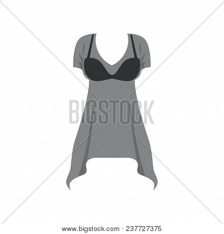 Female Gray Tunic With Short Sleeves, Fashion Women Clothes Vector Illustration Isolated On A White 