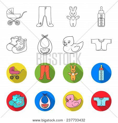 Socks, Bib, Toy Duck, Raspashonka.baby Born Set Collection Icons In Outline, Flet Style Vector Symbo