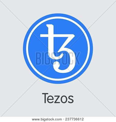 Tezos - Virtual Currency Coin Image. Vector Web Icon Of Digital Currency Icon On Grey Background. Ve
