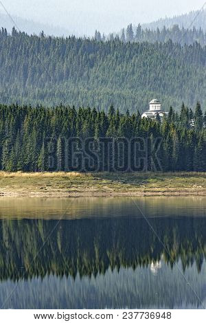 Daylight Misty View To Oasa Dam Lake With Mountains