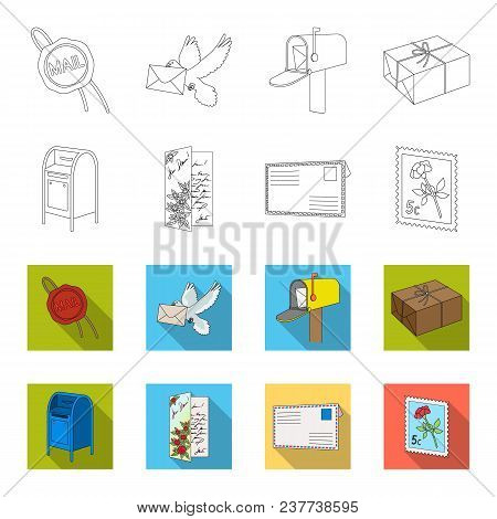 Mailbox, Congratulatory Card, Postage Stamp, Envelope.mail And Postman Set Collection Icons In Outli