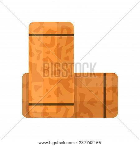 Brown Wine Corks Isolated On White Background. Wooden Cork Plug Icon In Flat Style. Vector Illustrta