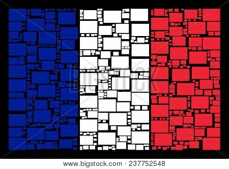 France Flag Composition Designed Of Filled Rectange Elements. Vector Filled Rectange Items Are Unite