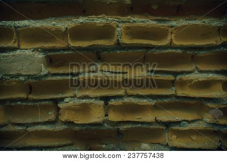 Old Ultra Orange Brick Wall, Stone Background Or Rock Surface - Good For Web Site Or Mobile Devices.