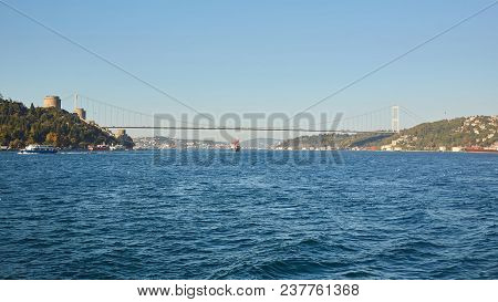 Rumeli Castle And Fatih Sultan Mehmet Bridge In Istanbul, Turkey.