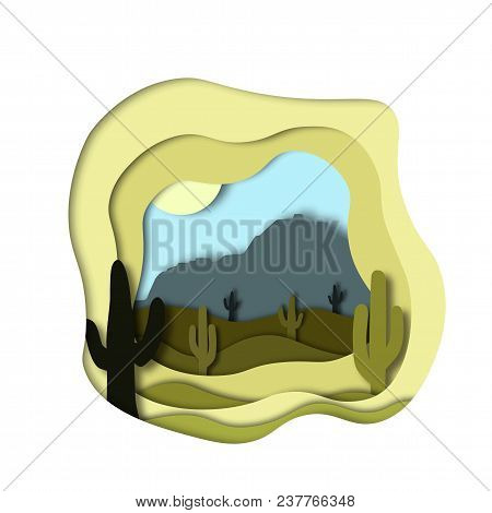 Mexican Landscape. Paper Cut Style. Vector Illustrtation.