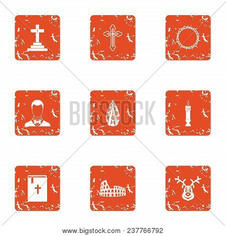 Obsequies Icons Set. Grunge Set Of 9 Obsequies Vector Icons For Web Isolated On White Background