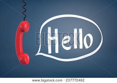 3d Rendering Of A Red Retro Phone Receiver Hangs Down From A Black Cord Near A Word Helo Inside A Sp