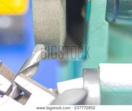 Drill Sharpening Machine By Grindstone In The Industrial Factory