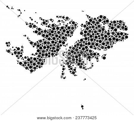 Falkland Islands Map Composition Of Circle Elements In Different Sizes. Randomized Round Dots Are Or