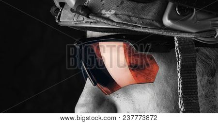 Macro View Of Military Man In Glasses