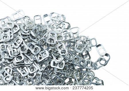 Ring Pull Aluminum Of Cans On White Background
