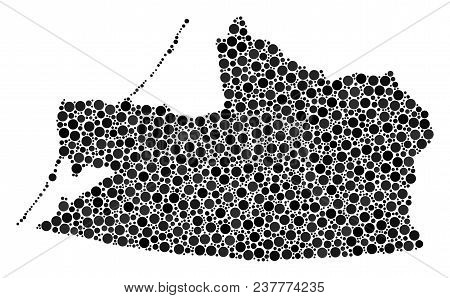 Kaliningrad Region Map Collage Of Circle Elements In Variable Sizes. Random Round Dots Are Organized