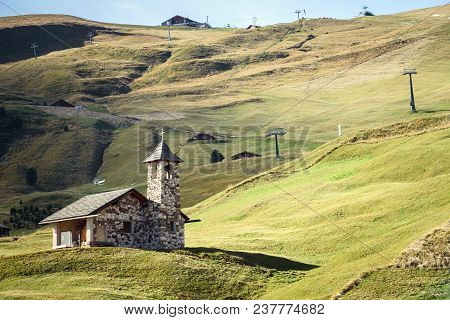 Idyllic Landscape, A Church In The Dolomites Alp