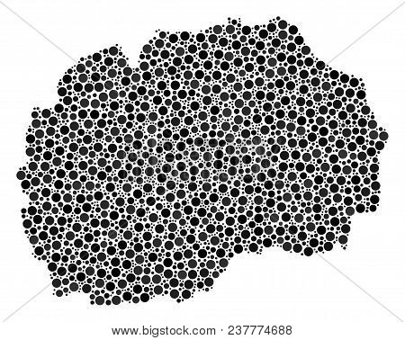 Makedonia Map Composition Of Dots In Various Sizes. Randomized Small Spheres Are United Into Makedon