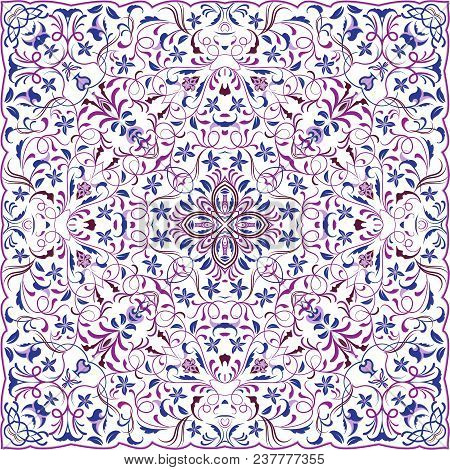 Square Arabic Pattern For The Silk Scarf, Scarf, Printing Factory, Carpet. Abstract Pattern Purple C