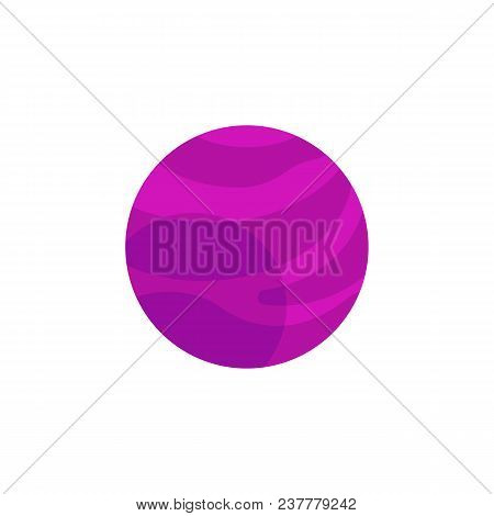 Purple Planet With Winds And Hurricanes In Atmosphere Icon. Flat Asteroid Or Meteor With Craters. Fa