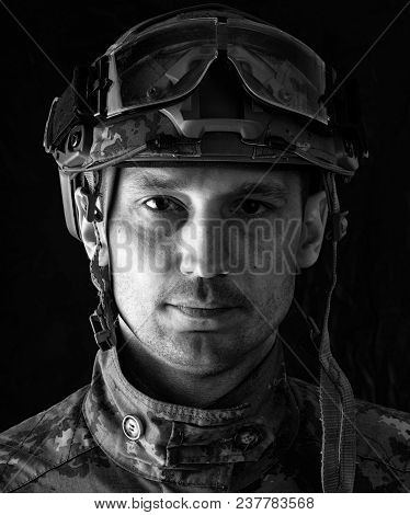 Macro Portrait Of Handsome Military Man