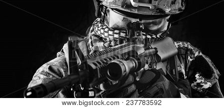 Macro Portrait Of Military Man Sniper