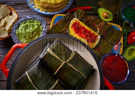 Tamale Mexican food recipe with banana leaves steamed