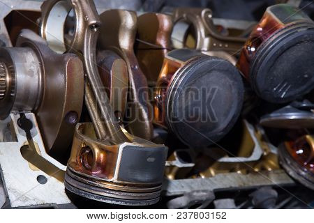 Open Metal Petrol Engine Close Up Photo