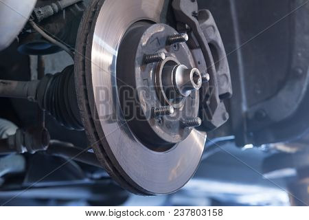 Car Brake Disc Without Wheels Closeup Photo
