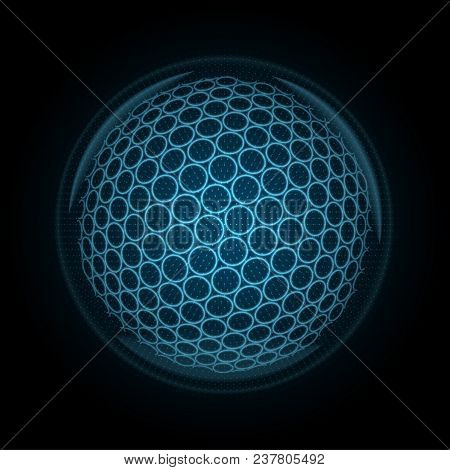 Vector Image Of A Golfball Made Of Illuminated Shapes. Illustration Consisting Glowing Lines, Points
