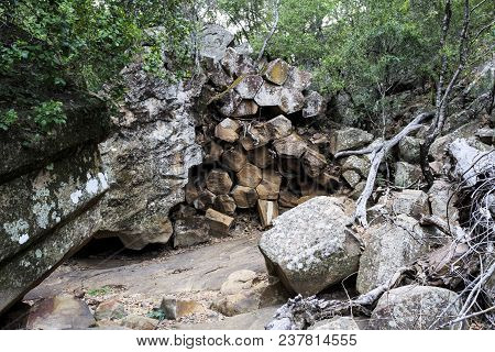 View Of The Forty Meters High Cliff And Its Basalt Lava Columns Of Hexagonal Pattern, At Swan Rocks,