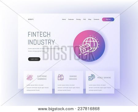 Fintech Industry, Electronic Commerce, Banking Services, Mobile Banking Landing Page Template. Templ