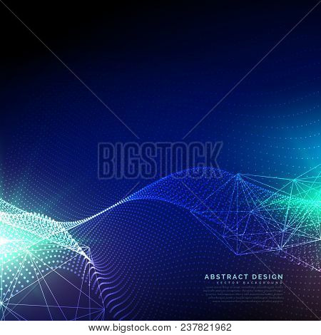 Blue Technology Background With Wavy Particles Floating