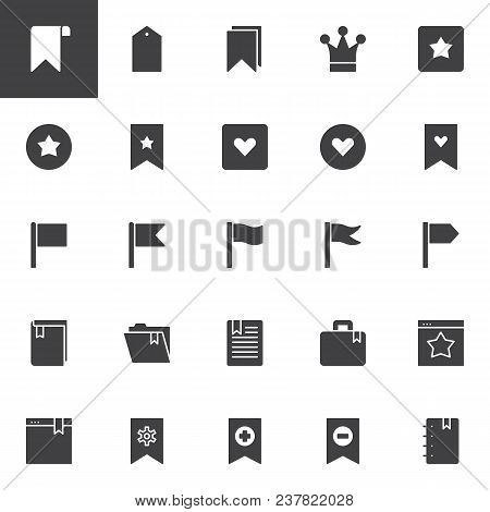 Bookmarks And Tags Vector Icons Set, Modern Solid Symbol Collection, Filled Style Pictogram Pack. Si