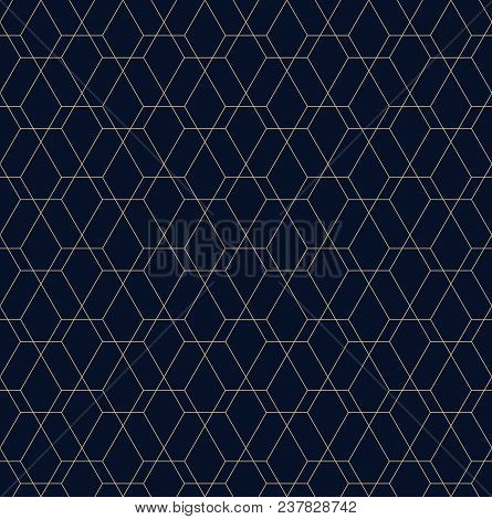 The Geometric Pattern With Lines. Seamless Vector Background. Dark Blue And Goldtexture. Graphic Mod