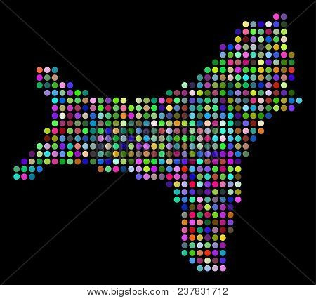 Colored Dot Christmas Island Map. Vector Geographic Map In Bright Colors On A Dark Background. Brigh