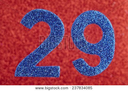 Number Twenty-nine Blue Color Over A Red Background. Anniversary. Horizontal
