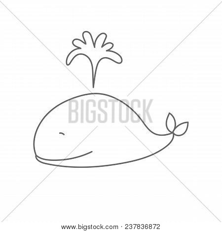 Smiling Whale. Water Fountain From Blowhole. Outline. Vector Icon.